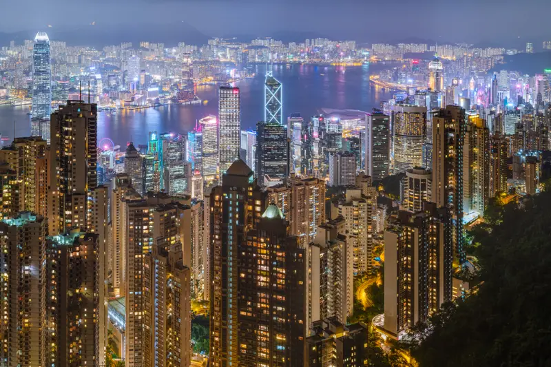 Hong Kong skyline across Victoria Harbour at night